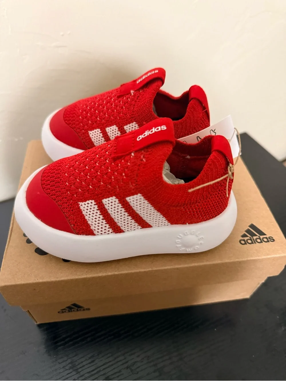 adidas Toddler BubbleComfy Red and White Slip-On Sneakers